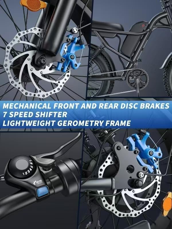 20" Fat Tire Electric Mountain Bike for Adults with 1500W Peak Motor, 7-Speed Gear System, Dual Headlights, Up to 28 MPH & Off-Road Design