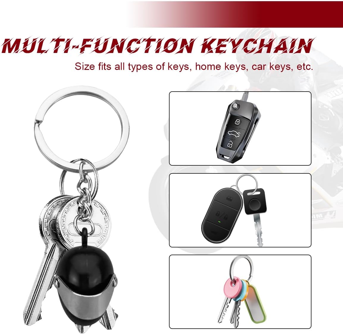2 PCS Motorcycle Helmet Keychain, Creative Motorcycle Keychain Helmet Key Fob