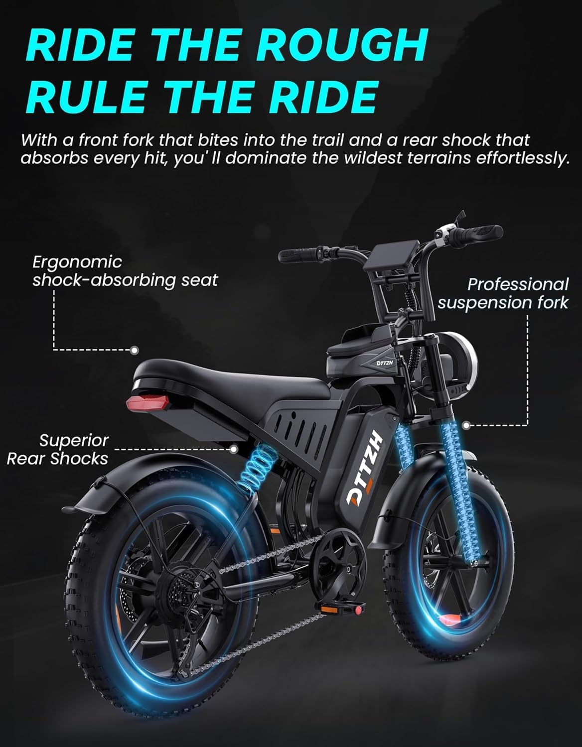 Electric Dirt Bike for Adults, 20" Fat Tire E-Bike with NFC & Password Unlock, Up to 60–100 Miles Range, High-Power Motor Options & All-Terrain Performance