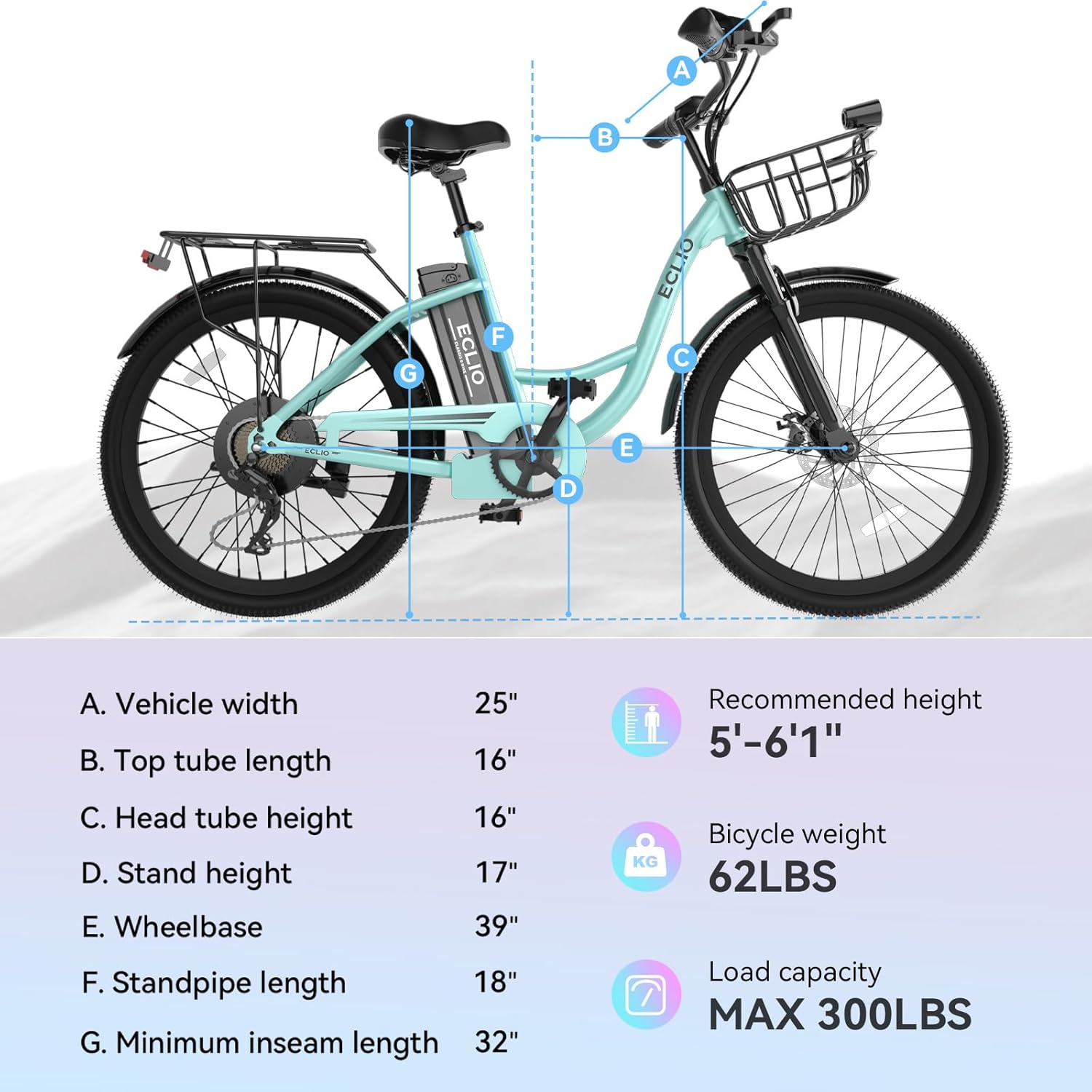 24" Step-Through Electric Bike for Adults, 1000W Peak Motor, Up to 65 Mile Range, 7-Speed City Cruiser Commuter E-Bike with Front Basket