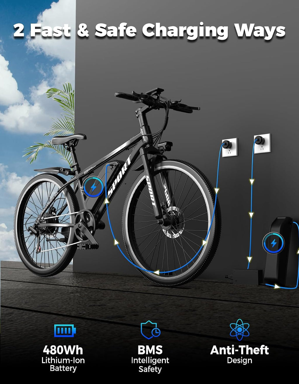 26" Electric Mountain Bike for Adults, 1500W Peak Motor, Up to 25 MPH, Up to 65 Mile Range, Commuter E-Bike with Removable Power Pack