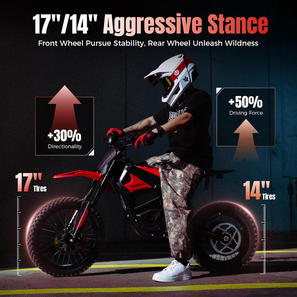 Electric Dirt Bike, 5500W Peak Mid-Drive Motor, Up to 50 MPH, 60 Mile Range, Hydraulic Brakes, Dual Suspension, Off-Road Electric Bike