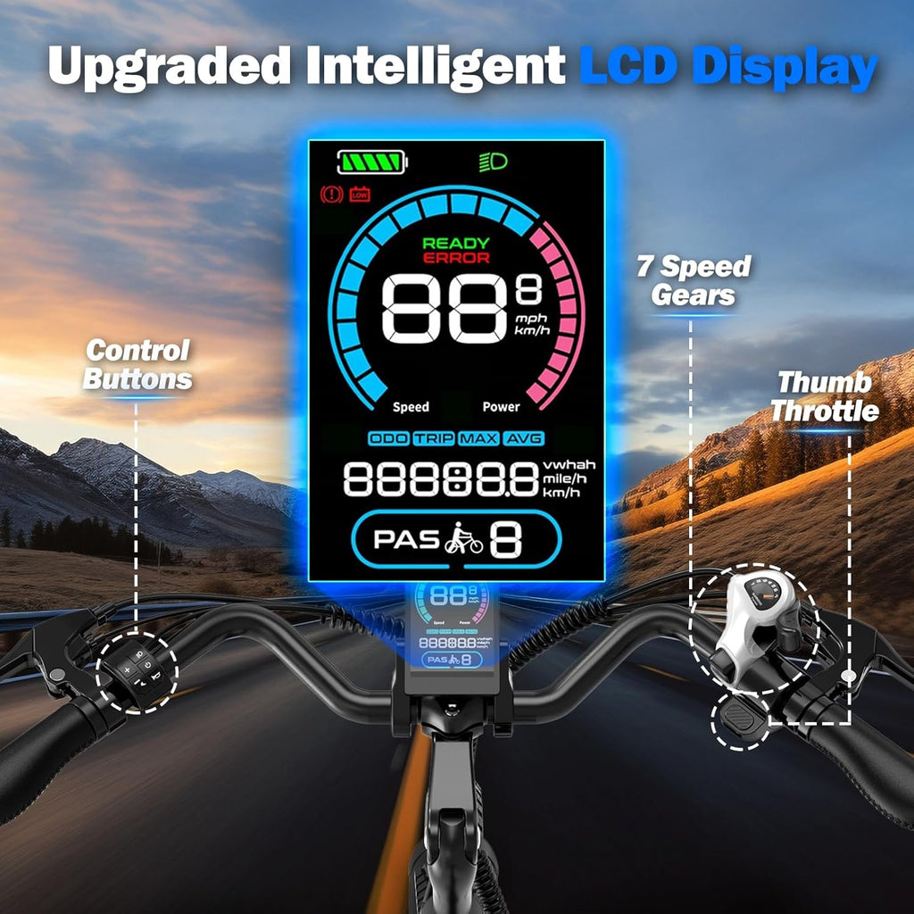 26" Step-Through Electric Bike for Adults, 1000W Peak Motor, Up to 22 MPH, Up to 60 Mile Range, 7-Speed Commuter E-Bike with Front Suspension