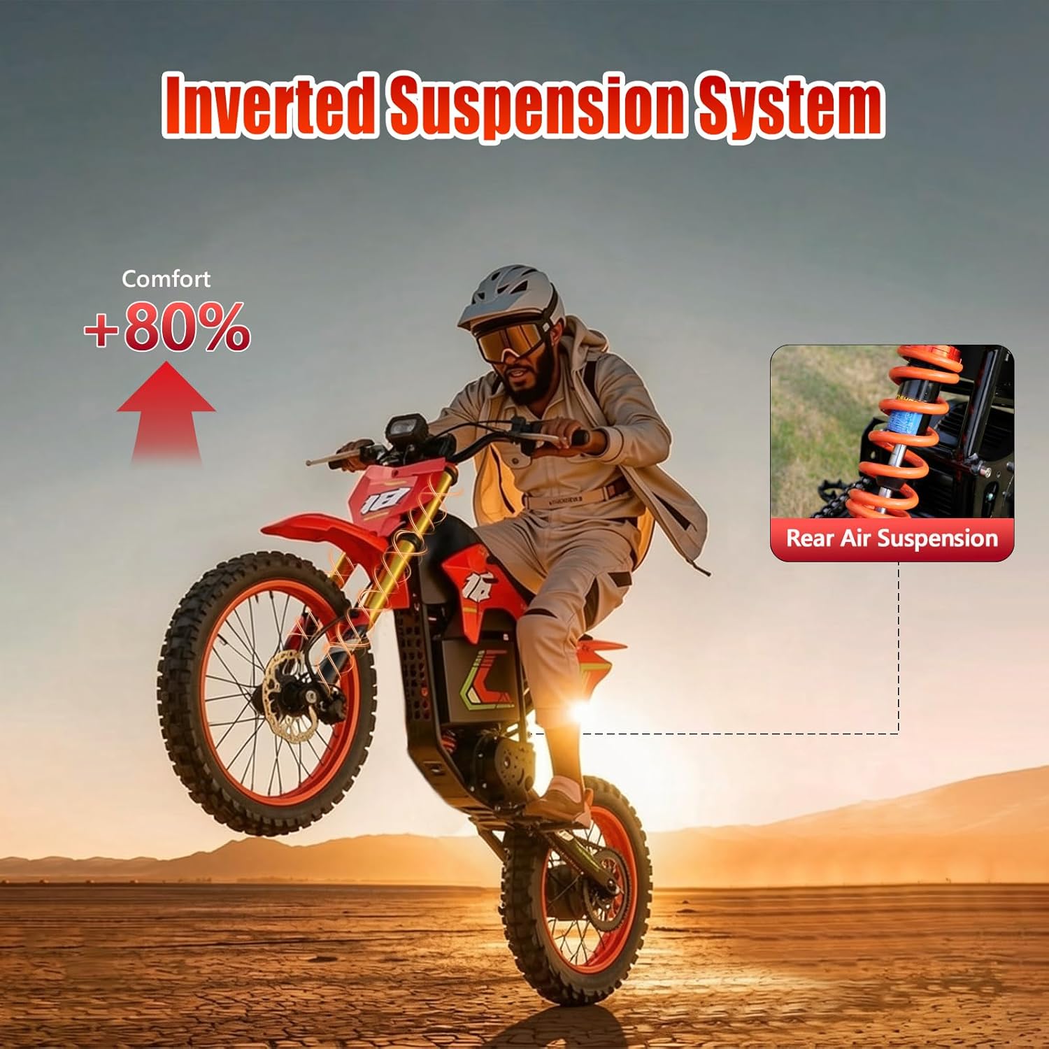 Electric Dirt Bike for Adults, 6000W Peak Mid-Drive Motor, Up to 46 MPH, Up to 60 Mile Range, Full Suspension, Dual Hydraulic Brakes