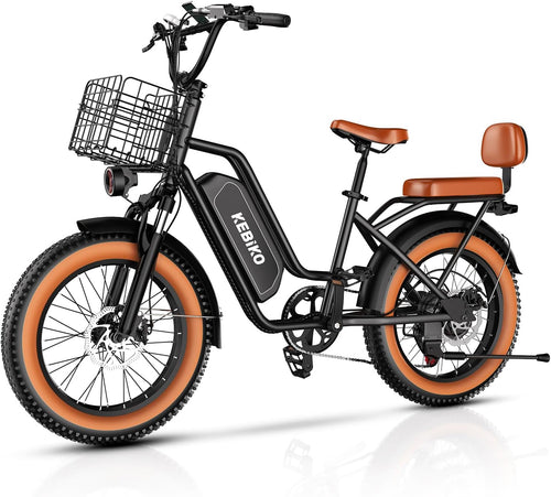 1450W Peak Electric Cargo Bike for Adults, 20" Fat Tire Step-Through E-Bike with Passenger Seat, Up to 80 Miles Range, 7-Speed All-Terrain Commuter Bicycle