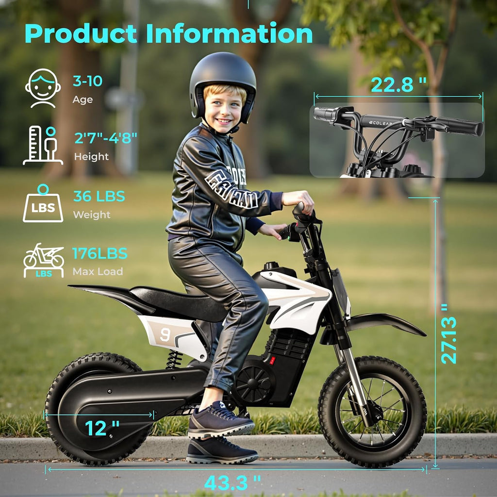 Kids Electric Dirt Bike, 700W Peak Motor, Up to 16 MPH, 14 Mile Range, 3-Speed Modes, Electric Motorcycle for Ages 3–10