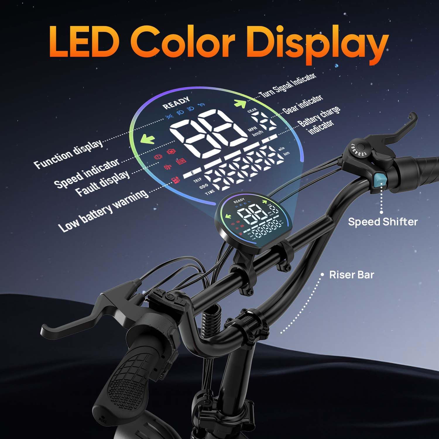 20" × 4" Foldable Fat Tire Electric Bike for Adults, Up to 60–80 Mile Range, LED Display, All-Terrain Commuter E-Bike