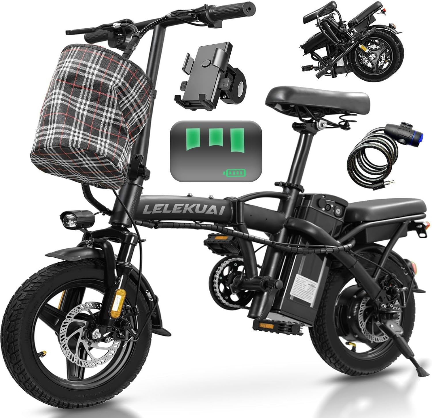 1200W Peak Electric Bike for Adults, Commuter E-Bike with Up to 28 MPH Speed, 32 Miles Range, Removable Waterproof Power Pack, Dual Disc Brakes, UL 2849 Certified