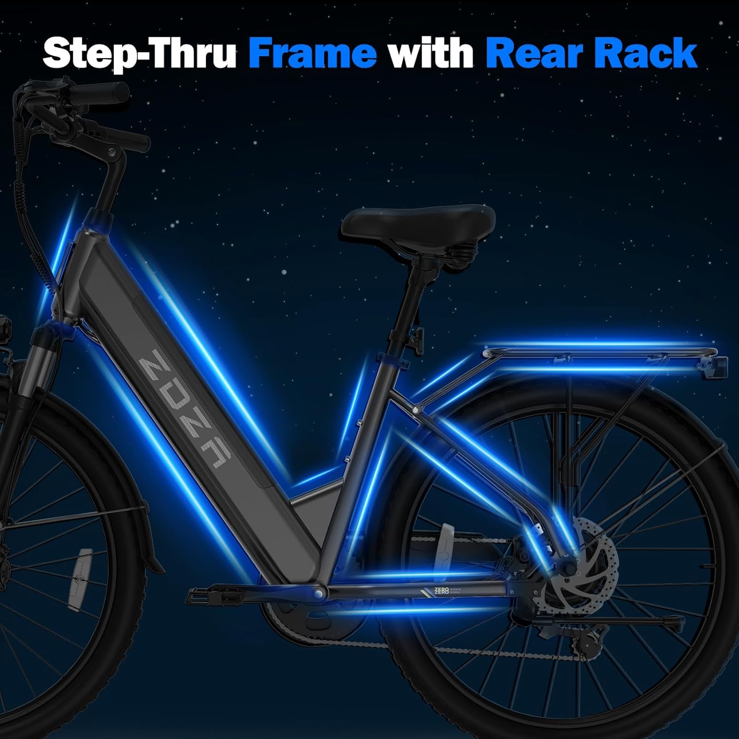 26" Step-Through Electric Bike for Adults, 1000W Peak Motor, Up to 22 MPH, Up to 60 Mile Range, 7-Speed Commuter E-Bike with Front Suspension