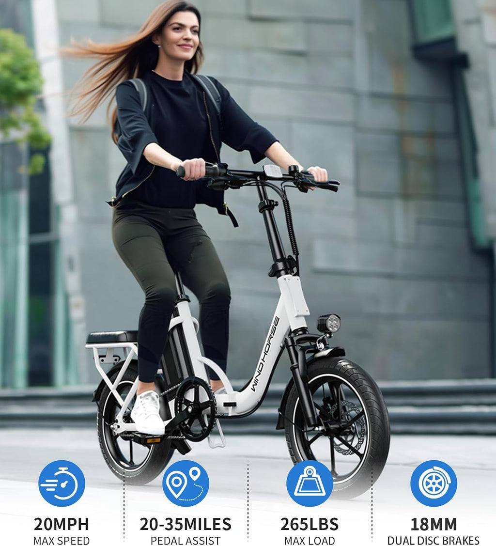 16" Foldable Electric Bike for Adults, Peak 630W Motor, Up to 20 MPH, Mini Commuter E-Bike with LCD Display & Up to 35 Miles Pedal-Assist Range