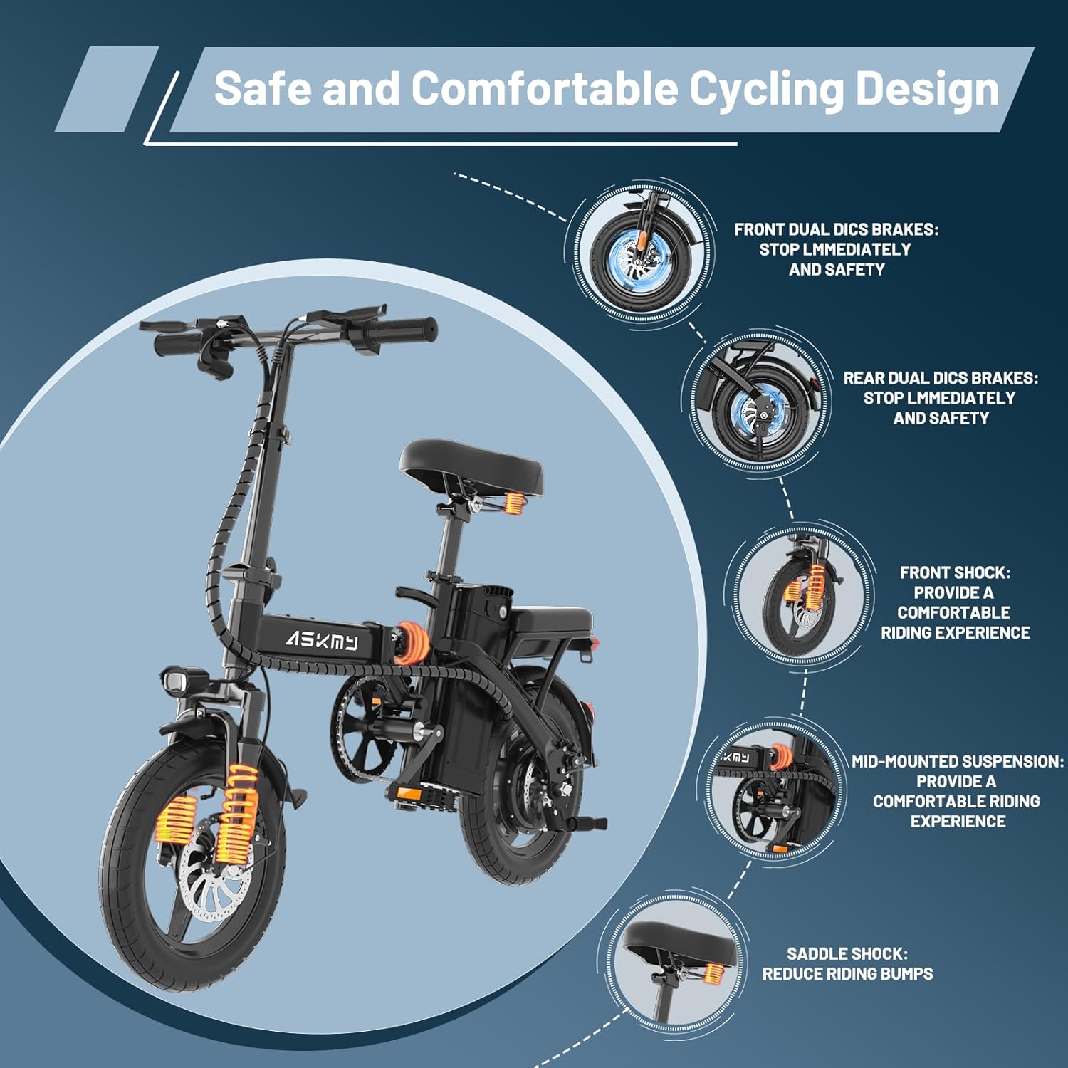 14" Foldable Electric Bike for Adults, Compact E-Bike with 700W Peak Motor, Up to 30–60 Miles Range, Removable Power Pack, Portable Electric Bicycle for City Commuting