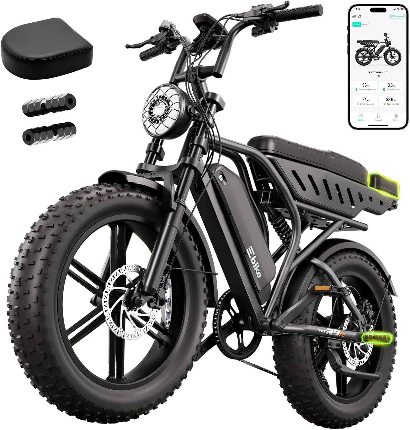 1500W Peak Electric Bike for Adults, 20" Fat Tire All-Terrain E-Bike, Up to 60–130 Miles Range, Electric Dirt Bike Style, UL 2849 Certified
