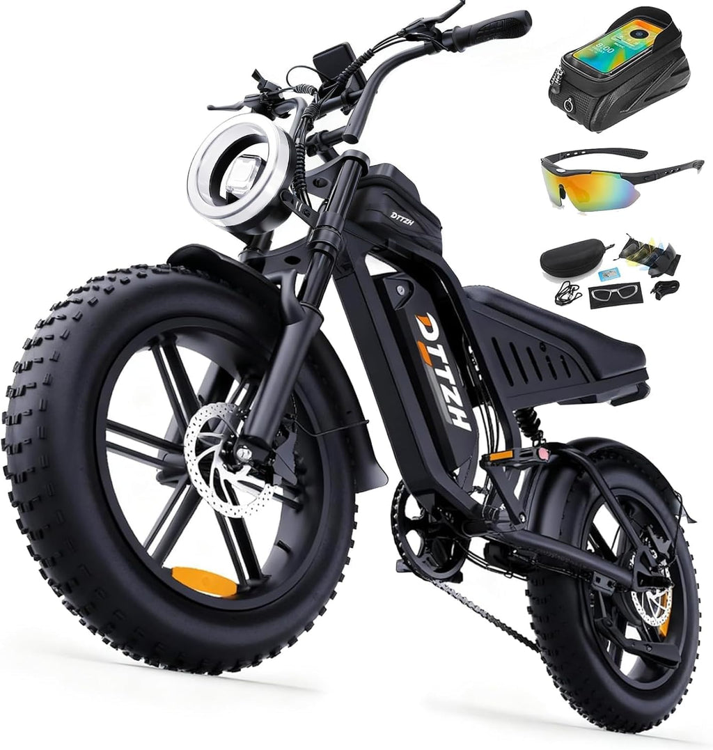 Electric Dirt Bike for Adults, 20" Fat Tire E-Bike with NFC & Password Unlock, Up to 60–100 Miles Range, High-Power Motor Options & All-Terrain Performance