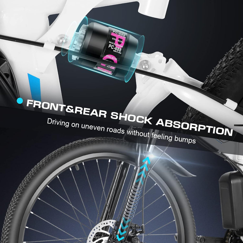 26" Folding Electric Mountain Bike for Adults, Peak 750W Motor, Up to 20 MPH, Dual Suspension Commuter E-Bike