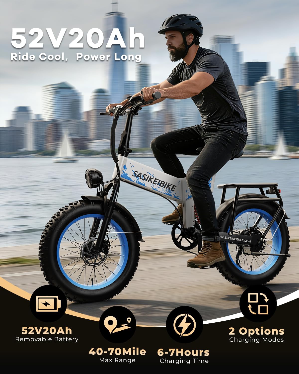 1500W Folding Electric Bike for Adults, 20" Fat Tire E-Bike with Up to 70 Miles Range, Dual Suspension, Foldable All-Terrain Commuter & Mountain Bicycle