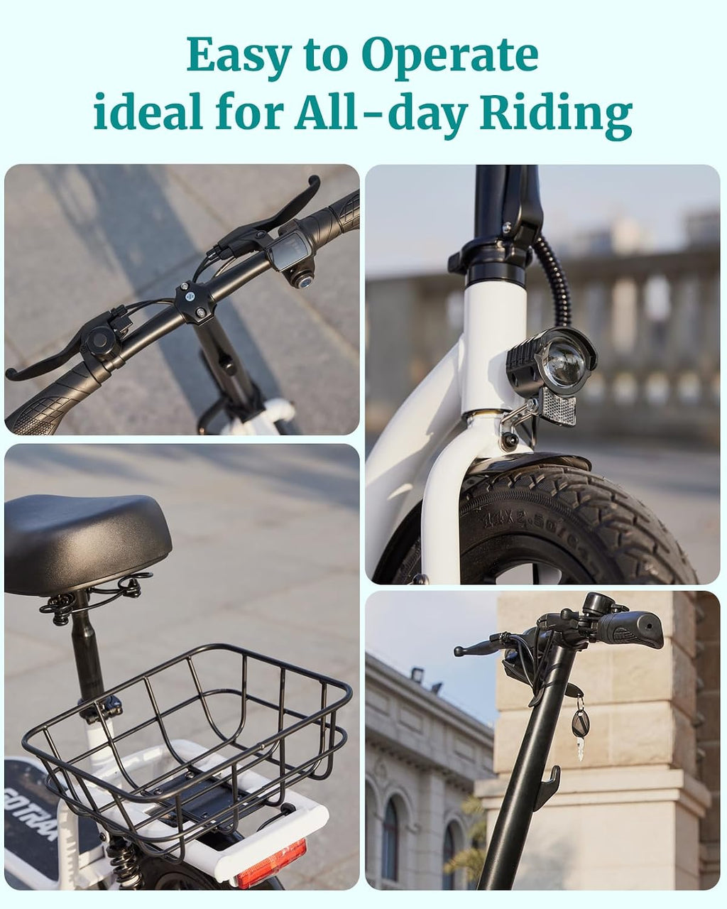 Electric Scooter with Seat for Adults, 350W–500W Motor, Up to 20 MPH, 19–25 Mile Range, All-Terrain Tires, Wide Deck & Rear Storage Basket