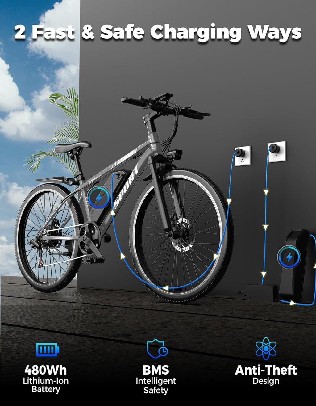 1500W Peak Electric Mountain Bike for Adults, 26" E-Bike with Up to 25 MPH Speed, 65 Miles Range, 7-Speed Gear System & Removable Power Pack