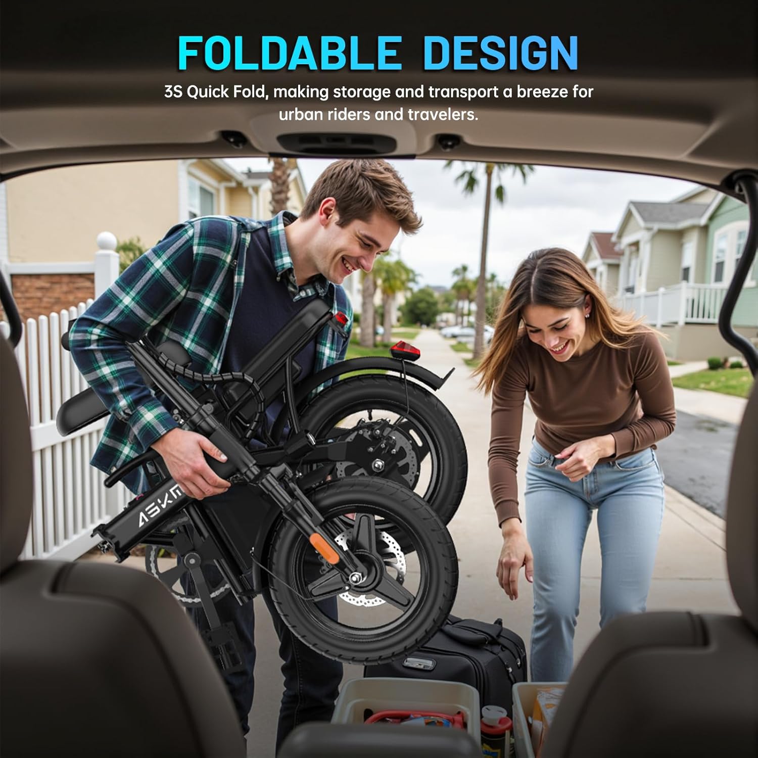 14" Foldable Electric Bike for Adults, Compact E-Bike with 700W Peak Motor, Up to 30–60 Miles Range, Removable Power Pack, Portable Electric Bicycle for City Commuting