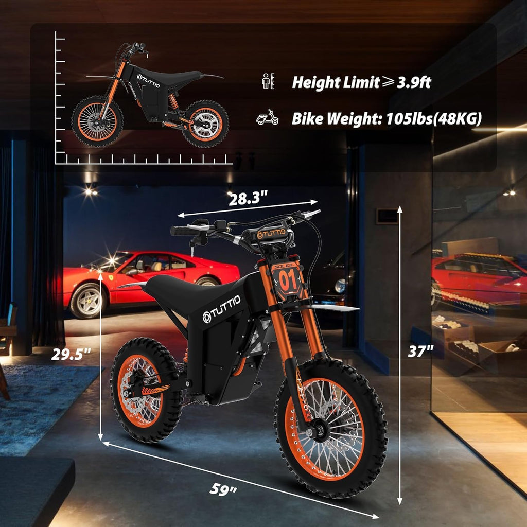 Electric Dirt Bike for Adults with Peak 2000W Motor, 14"/12" Fat Tires, Hydraulic Brakes, Off-Road Electric Motorcycle