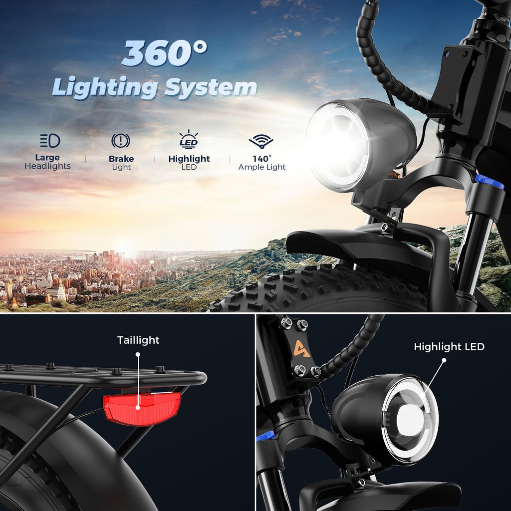 Electric Fat Tire Mountain Bike Combo for Adults – All-Terrain E-Bikes with High-Power Motor, Long Range & 7-Speed Gear System