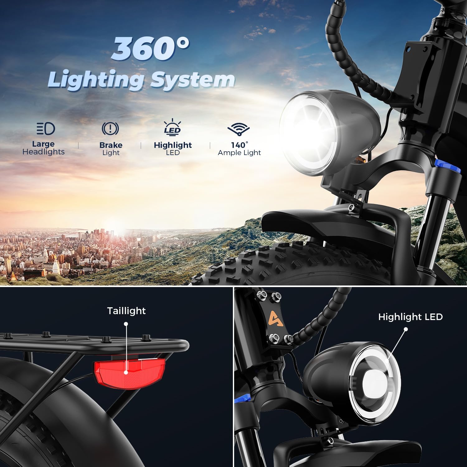 Electric Fat Tire Mountain Bike Combo for Adults – All-Terrain E-Bikes with High-Power Motor, Long Range & 7-Speed Gear System