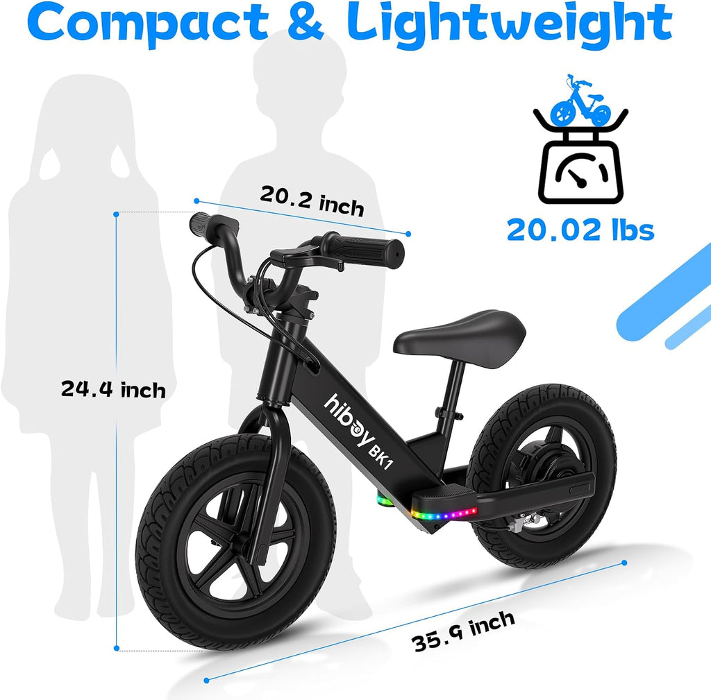 Kids Electric Balance Bike with 12" Tires, Up to 9 MPH, Adjustable Seat, Up to 4.9 Mile Range, Ride-On Bike for Ages 3–5