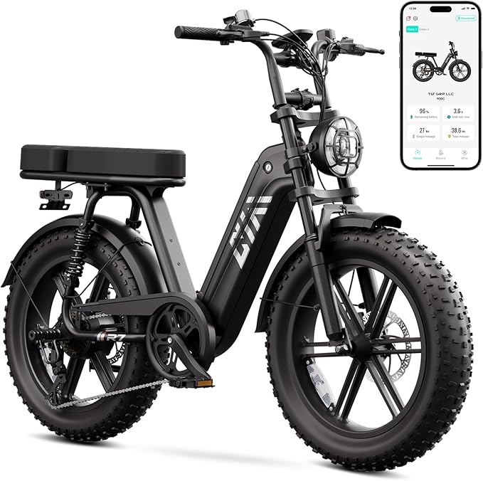 1500W Peak Electric Bike for Adults, 20" Fat Tire E-Bike with Up to 60 Miles Range, Full Suspension, 7-Speed Gear System & Removable Power Pack
