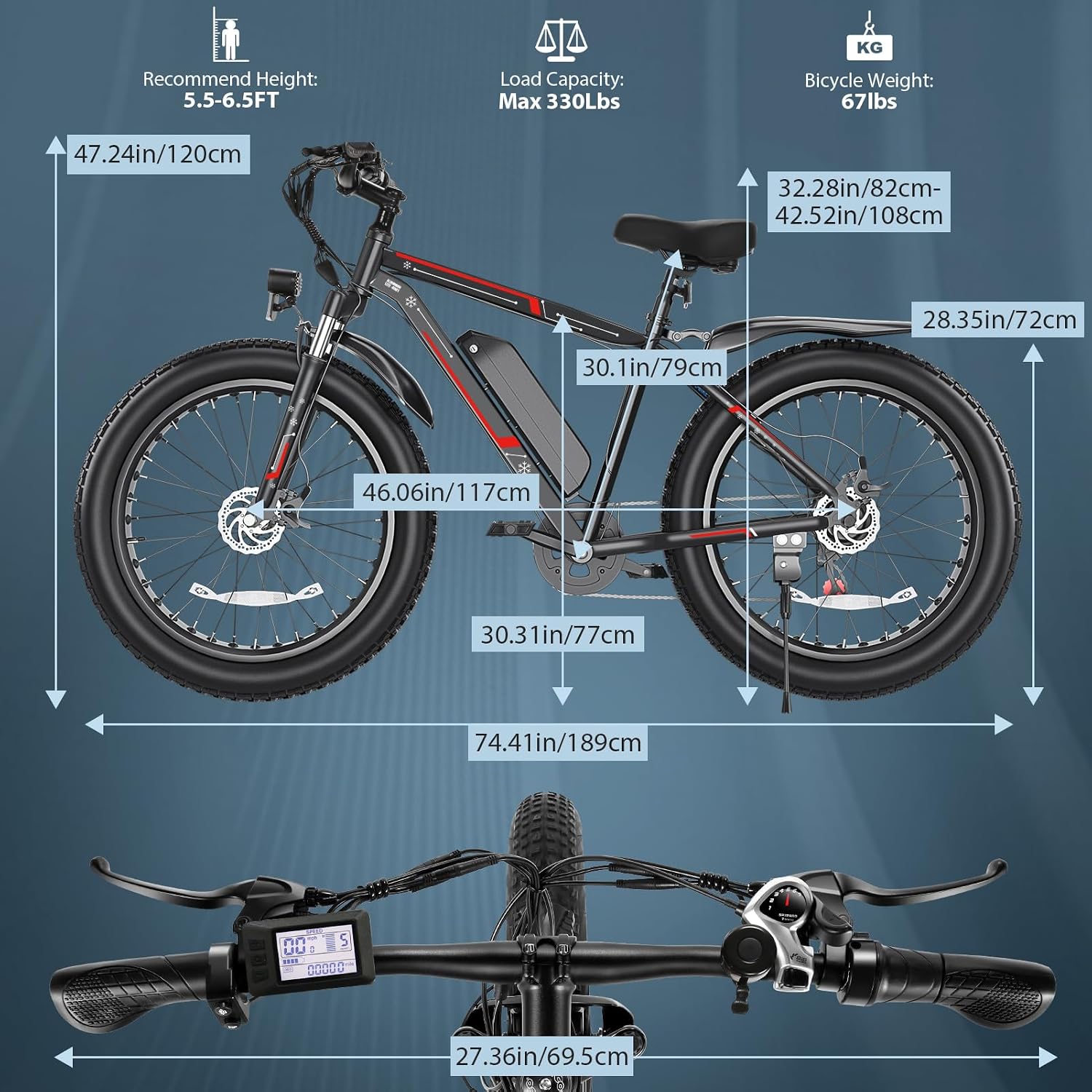26" Fat Tire Electric Bike for Adults with 750W Motor, Dual Suspension, All-Terrain Design & Up to 40 Miles Range