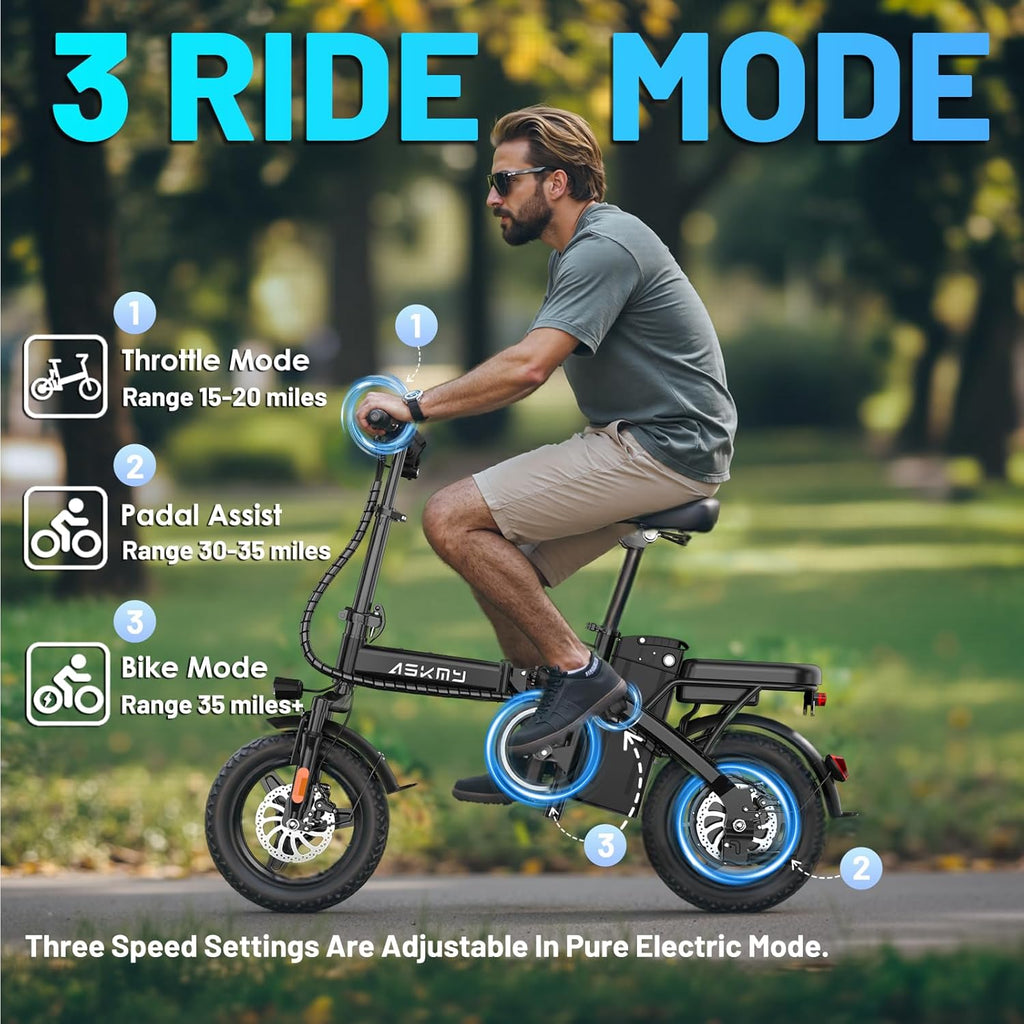 700W Peak Foldable Electric Bike for Adults, 14" Compact E-Bike with Up to 30–60 Miles Range, Removable Power Pack, City Commuter Folding Bicycle