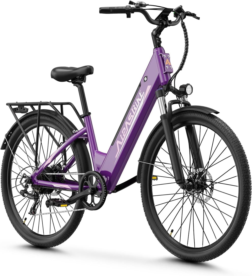 26" All-Terrain Electric Bike for Adults, 1100W Peak Motor, Up to 62 Mile Range, 7-Speed Commuter E-Bike with Adjustable Suspension