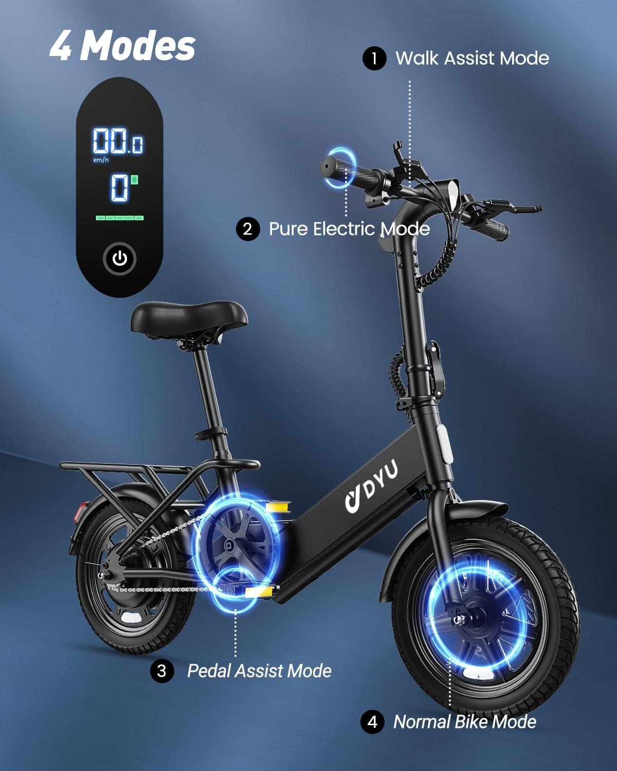 Folding Electric Bike for Adults & Teens with 350W Motor, 3 Assist Levels, Dual Disc Brakes & Compact Commuter Design