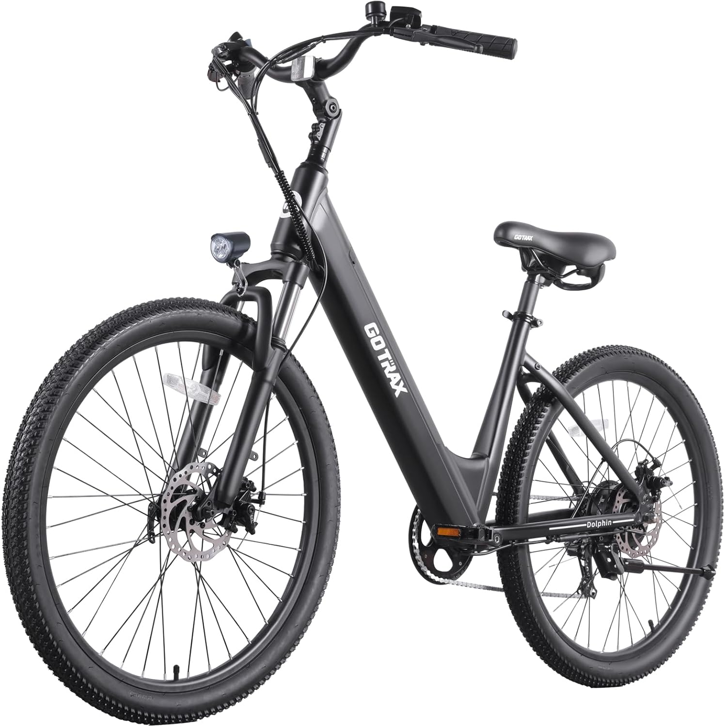26" Step-Through Electric Bike for Adults – City Commuter E-Bike with Pedal Assist, Front Suspension & 7-Speed Gear System