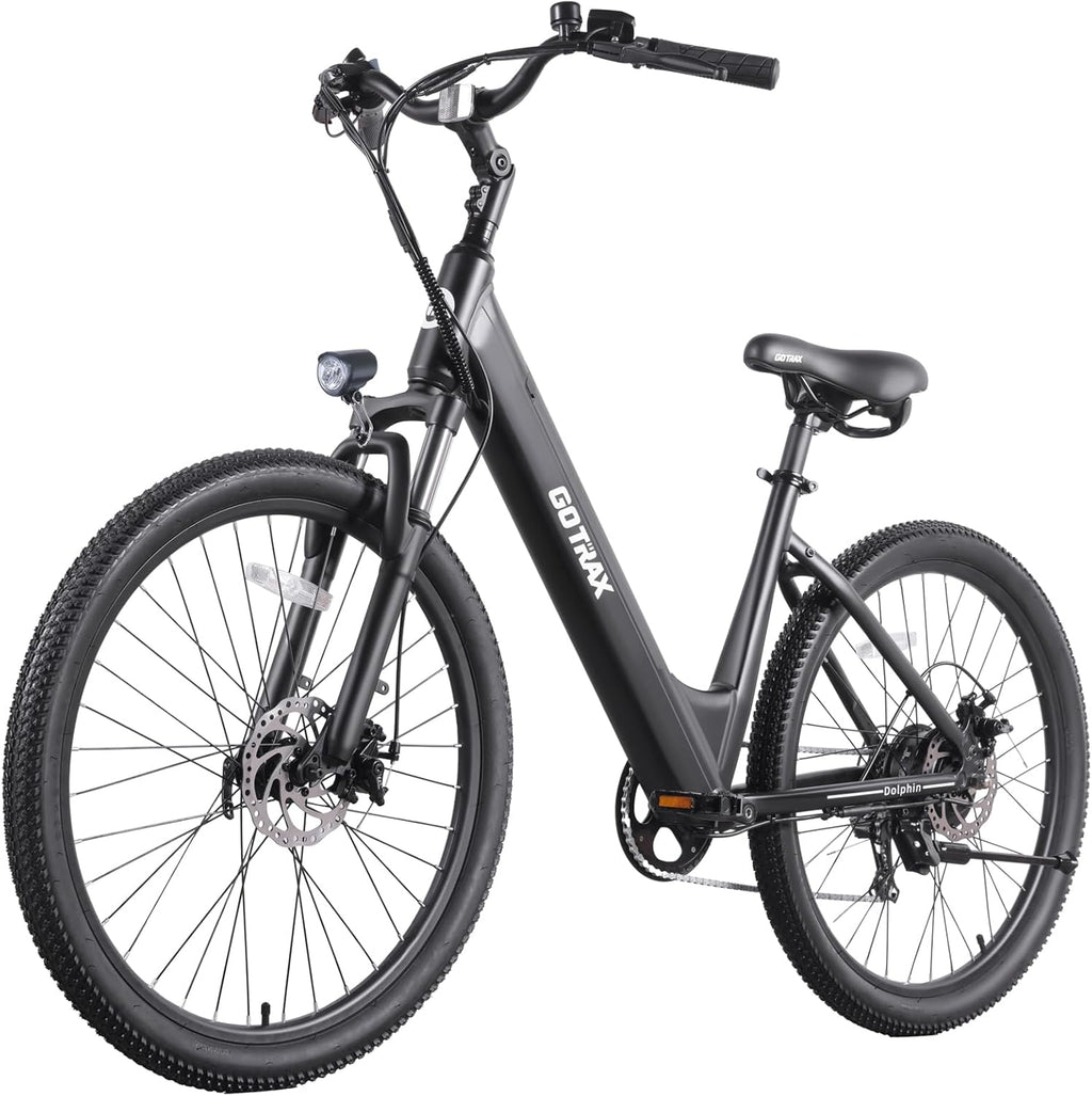 26" Step-Through Electric Bike for Adults – City Commuter E-Bike with Pedal Assist, Front Suspension & 7-Speed Gear System