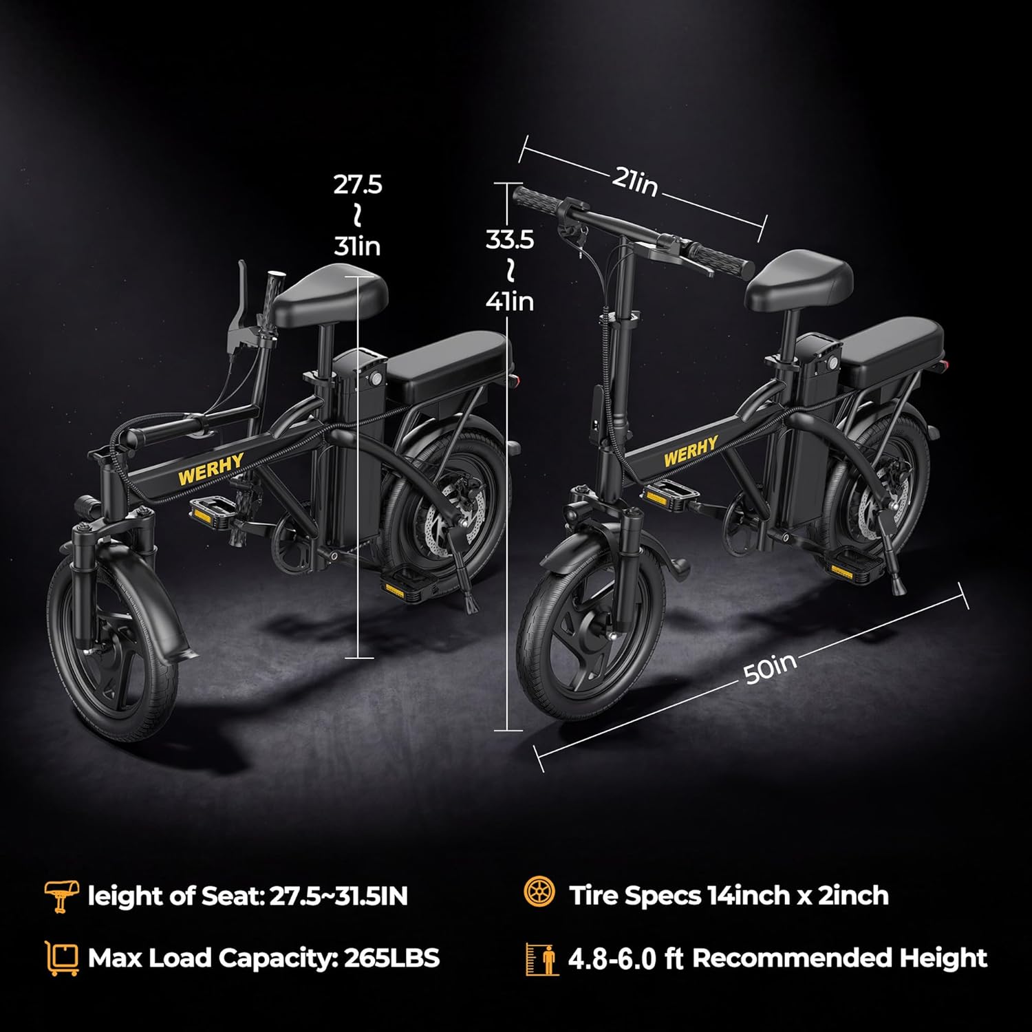 14" Foldable Electric Bike for Adults & Teens, Peak 500W Motor, Mini Commuter E-Bike with Up to 30 Miles Pedal-Assist Range