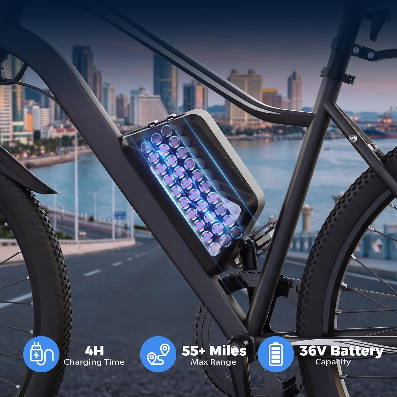 26" Electric Bike for Adults, Peak 1000W Motor, 5-Speed Commuter E-Bike, Up to 20 MPH & 60+ Miles Range with Front Suspension