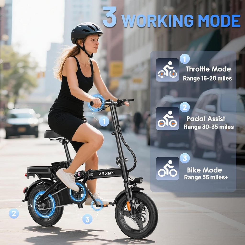 14" Foldable Electric Bike for Adults & Teens, Peak 740W Motor, Mini Commuter E-Bike with Up to 60 Miles Pedal-Assist Range