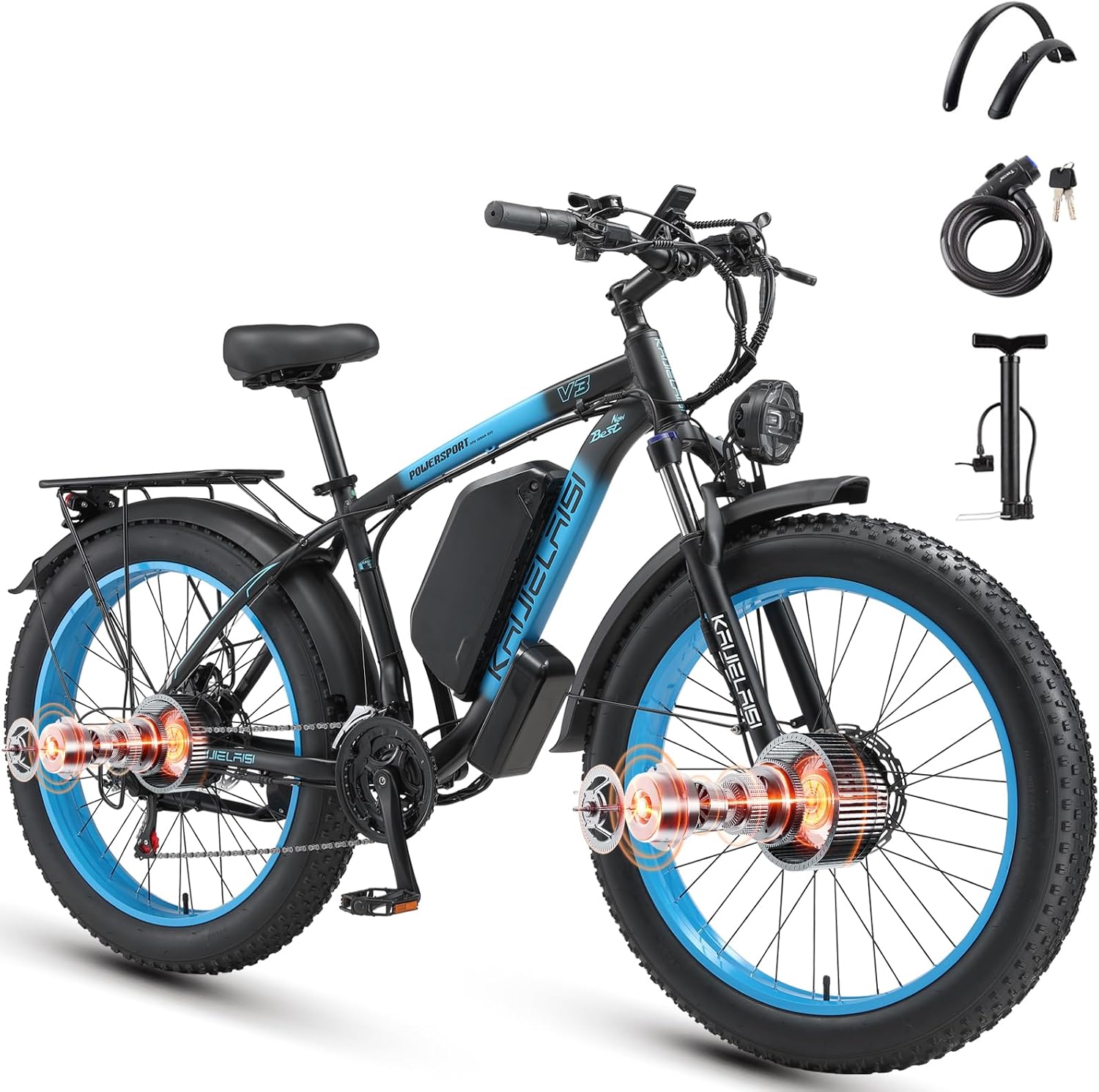4000W Peak Dual Motor Electric Bike for Adults, 26" Fat Tire E-Bike, 21-Speed All-Terrain Bicycle with Removable Power Pack & Dual Hydraulic Disc Brakes