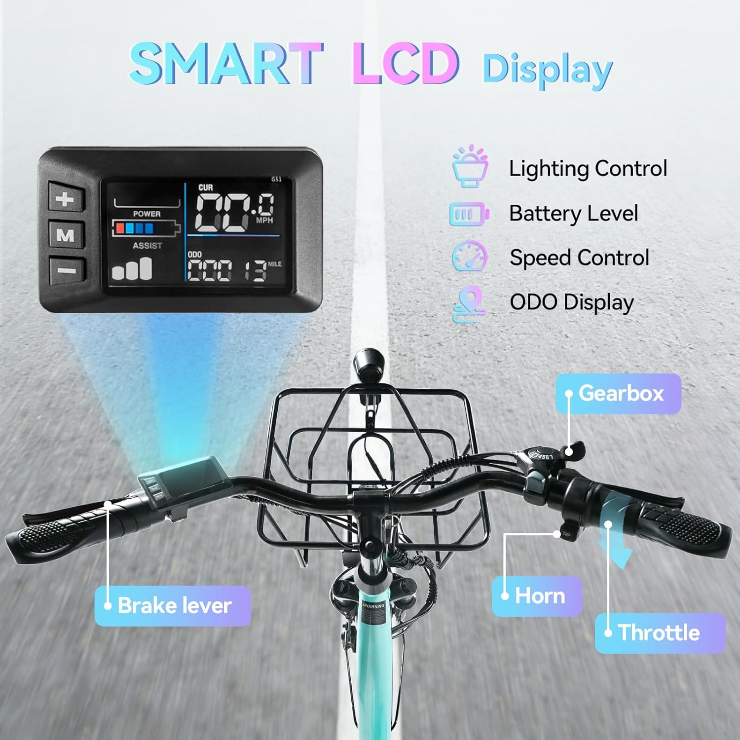 24" Step-Through Electric Bike for Adults, 1000W Peak Motor, Up to 65 Mile Range, 7-Speed City Cruiser Commuter E-Bike with Front Basket