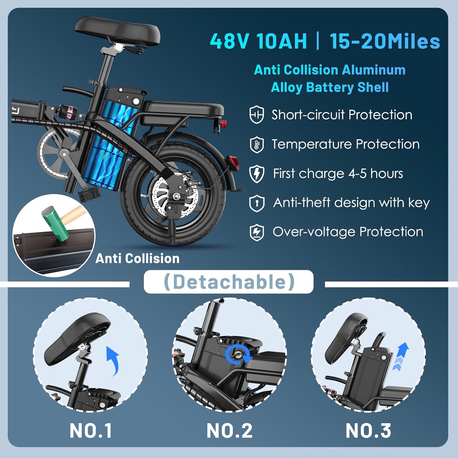700W Peak Foldable Electric Bike for Adults, 14" Compact E-Bike with Up to 30–60 Miles Range, Removable Power Pack, City Commuter Folding Bicycle