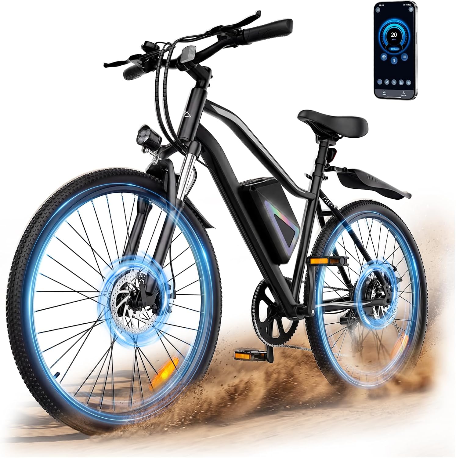 26" Electric Bike for Adults, Peak 1000W Motor, 5-Speed Commuter E-Bike, Up to 20 MPH & 60+ Miles Range with Front Suspension
