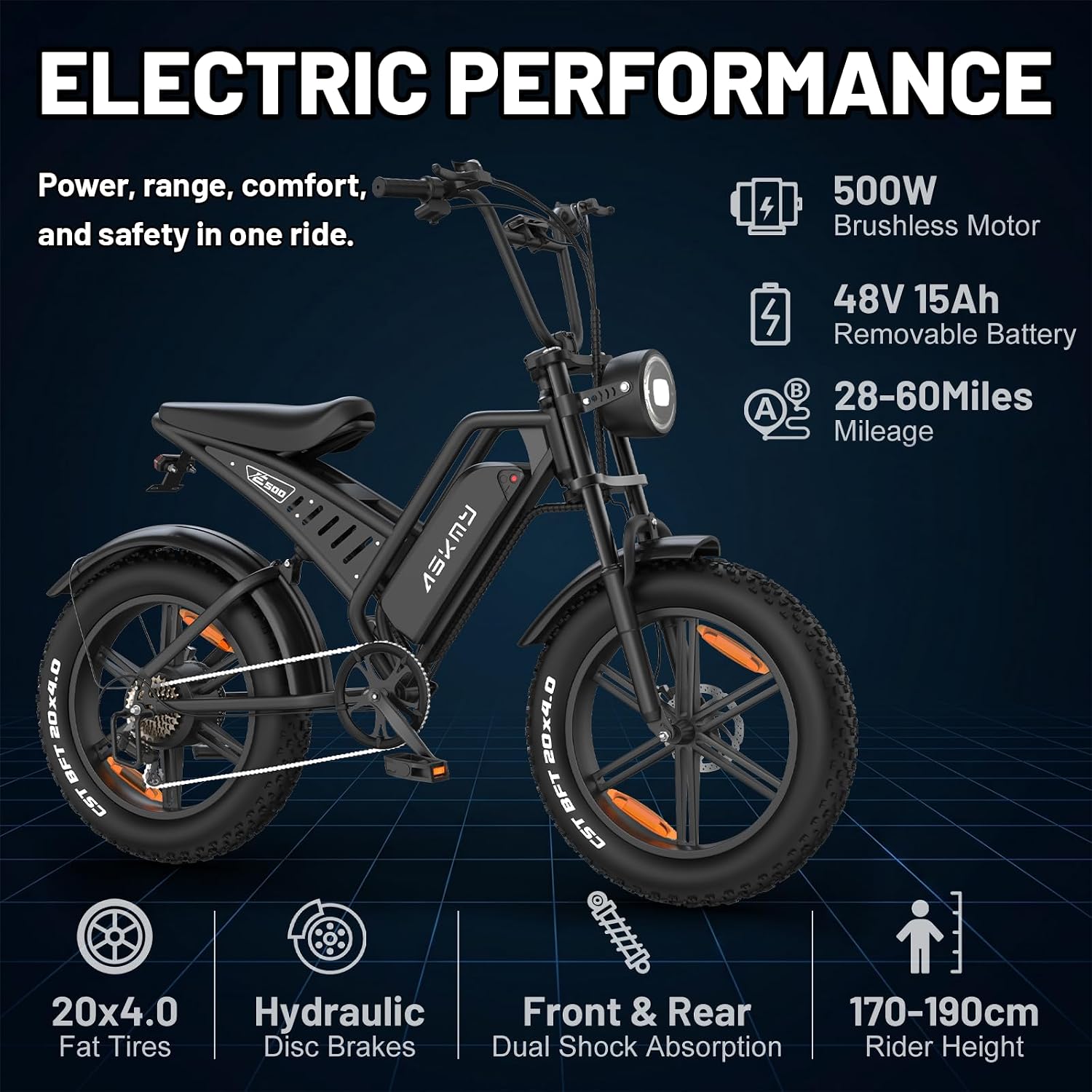 26" Fat Tire Electric Mountain Bike for Adults, 1500W Peak Motor, All-Terrain Commuter E-Bike for Road, Snow & Beach
