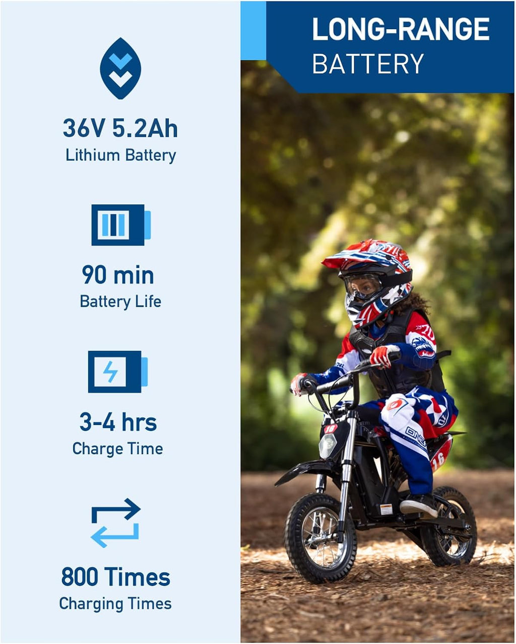 Kids Electric Dirt Bike, 300W Motor, Up to 15.5 MPH, Up to 13.7 Mile Range, 3-Speed Ride-On Motorcycle for Ages 3–10