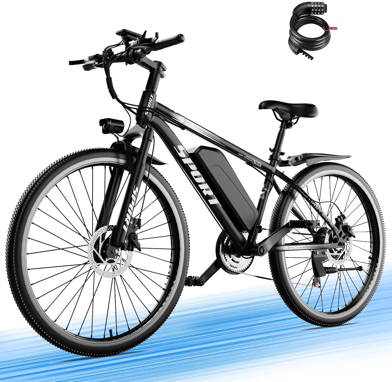 1500W Peak Electric Mountain Bike for Adults, 26" E-Bike with Up to 25 MPH Speed, 65 Miles Range, 7-Speed Gear System & Removable Power Pack