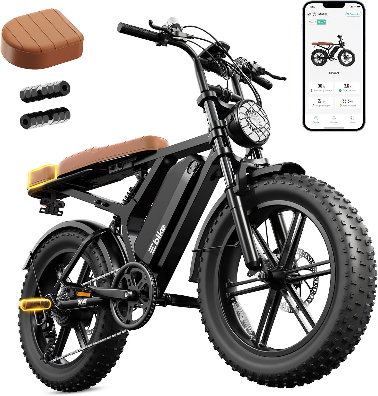1500W Peak Electric Bike for Adults, 20" Fat Tire E-Bike with 60–100 Miles Range, Full Suspension, 7-Speed Gear System & Removable Power Pack, UL 2849 Certified