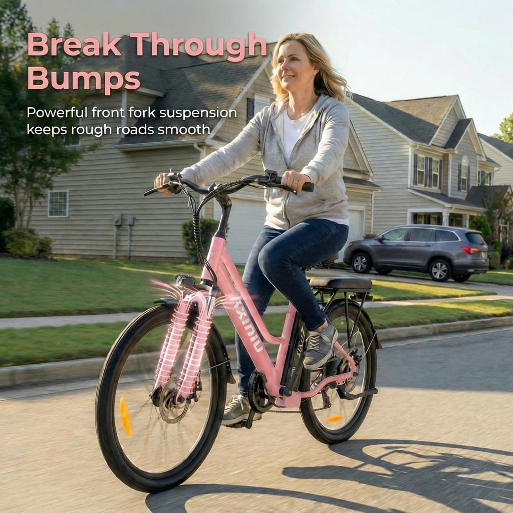 24" Step-Through Electric Bike for Adults, 1000W Peak Motor, Up to 22 MPH, Up to 70 Mile Range, 7-Speed City Cruiser Commuter E-Bike