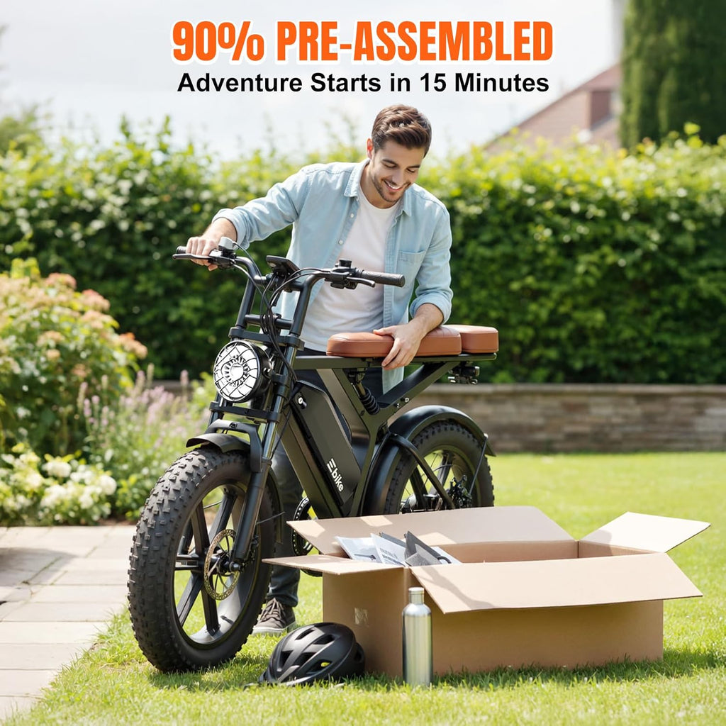 High-Power 1500W Peak Electric Bike for Adults – 20" Fat Tire, Full Suspension, 7-Speed E-Bike (UL 2849 Certified)