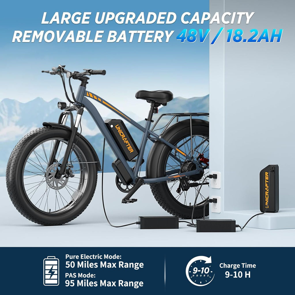 26" × 4" Fat Tire Electric Mountain Bike for Adults, 1500W Peak Motor, Up to 32 MPH, Up to 90 Mile Range, 7-Speed Full Suspension E-Bike