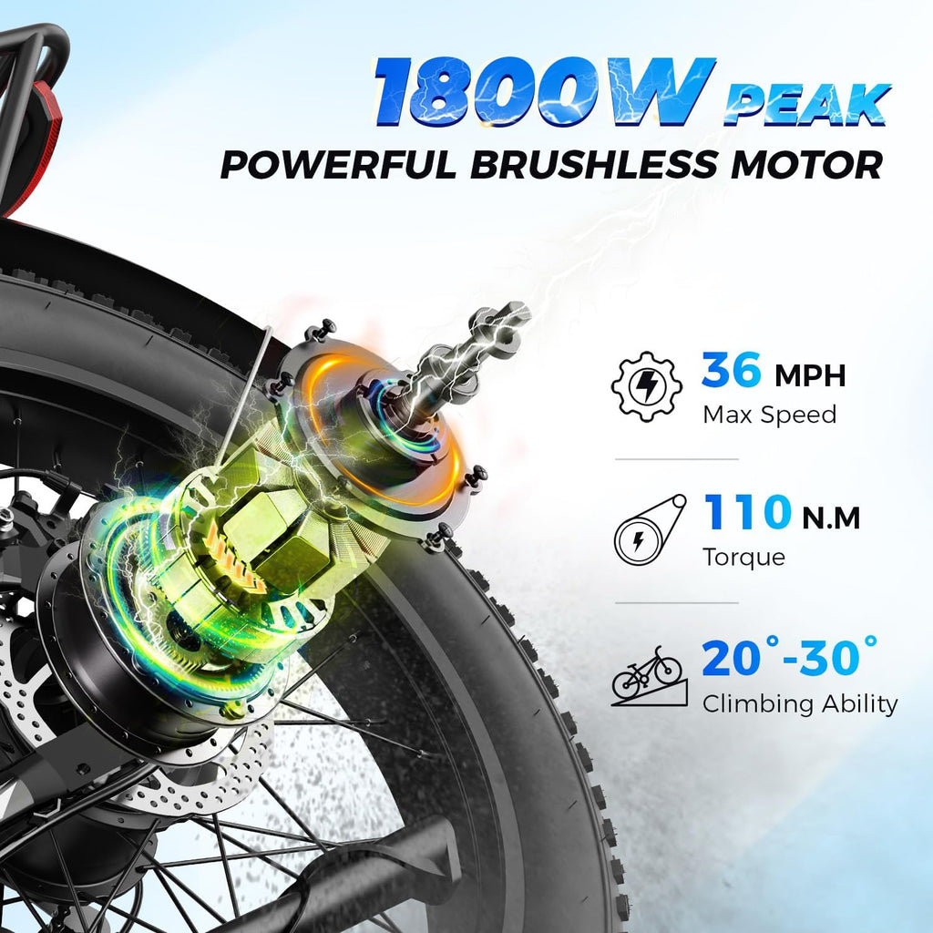 Electric Mountain Bike Combo for Adults, 1800W Peak Motor, 26" × 4.0" Fat Tires, 7-Speed All-Terrain E-Bikes, Up to 85 Mile Range