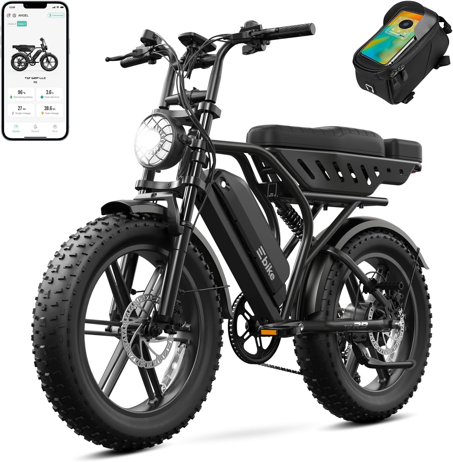 1500W Peak Electric Bike for Adults, 20" Fat Tire All-Terrain E-Bike, Up to 60–130 Miles Range, Electric Dirt Bike Style, UL 2849 Certified