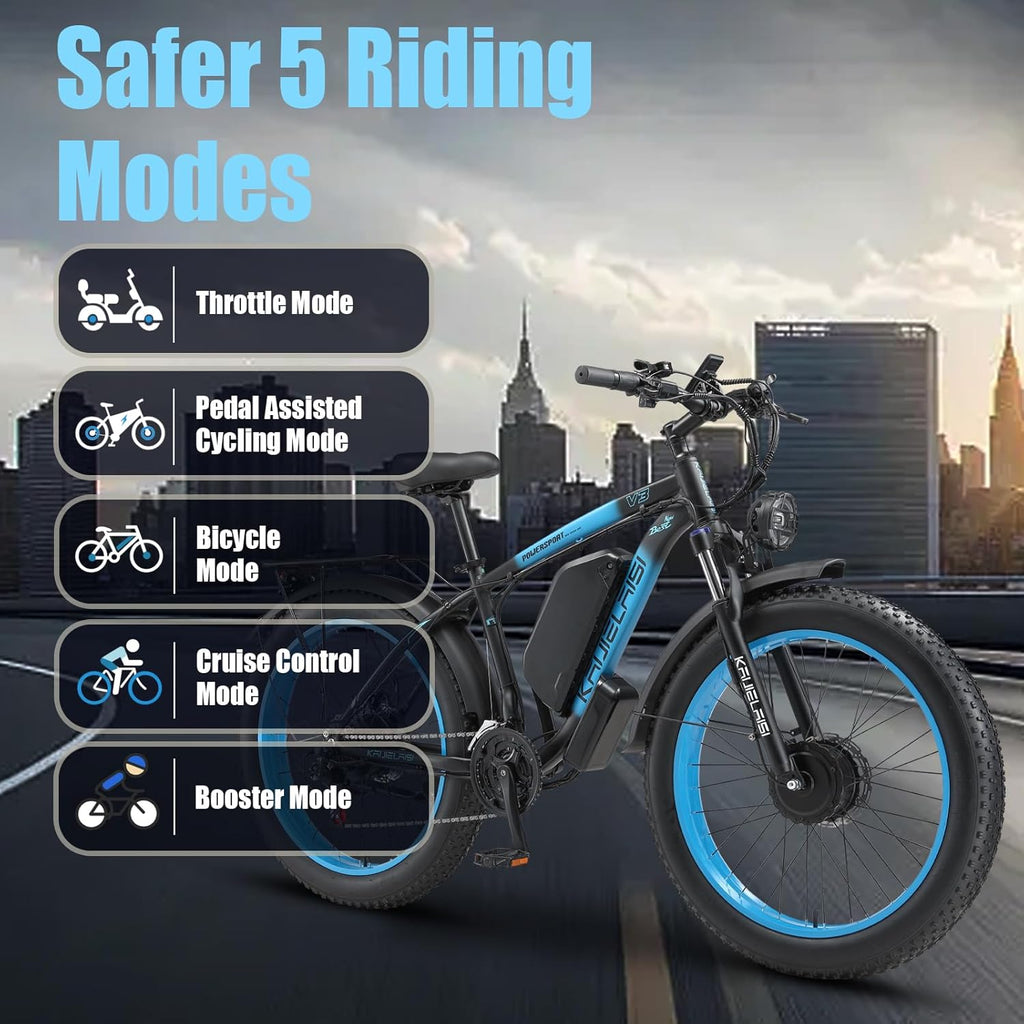 4000W Peak Dual Motor Electric Bike for Adults, 26" Fat Tire E-Bike, 21-Speed All-Terrain Bicycle with Removable Power Pack & Dual Hydraulic Disc Brakes